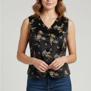 Vintage The Work Collection Black Floral Vest Women’s Size 8